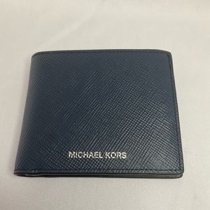 Michael Kors Navy Harrison Billfold W Passcase Leather Wallet